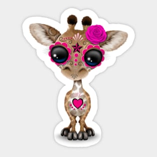 Pink Day of the Dead Sugar Skull Baby Giraffe Sticker